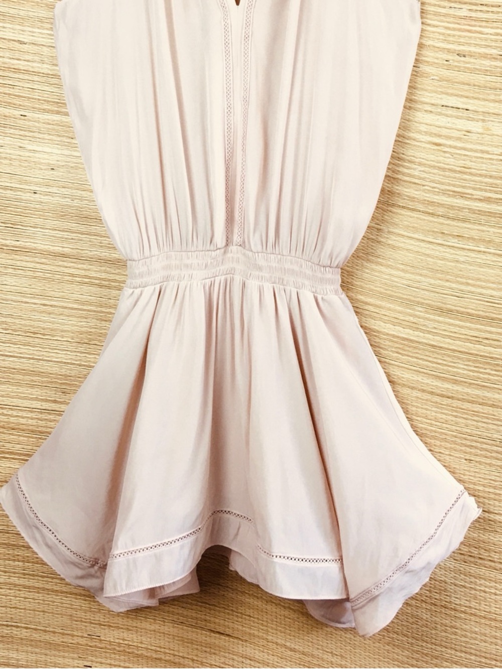 Ramy Brook Pale Pink Silk-Feel Smocked Waist Mini Dress Size M - Picture 5 of 12